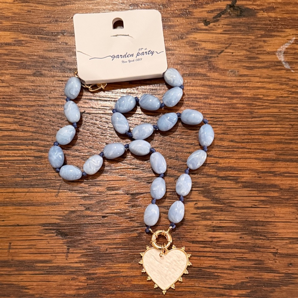 Blue Beaded Heart Pendant Necklace